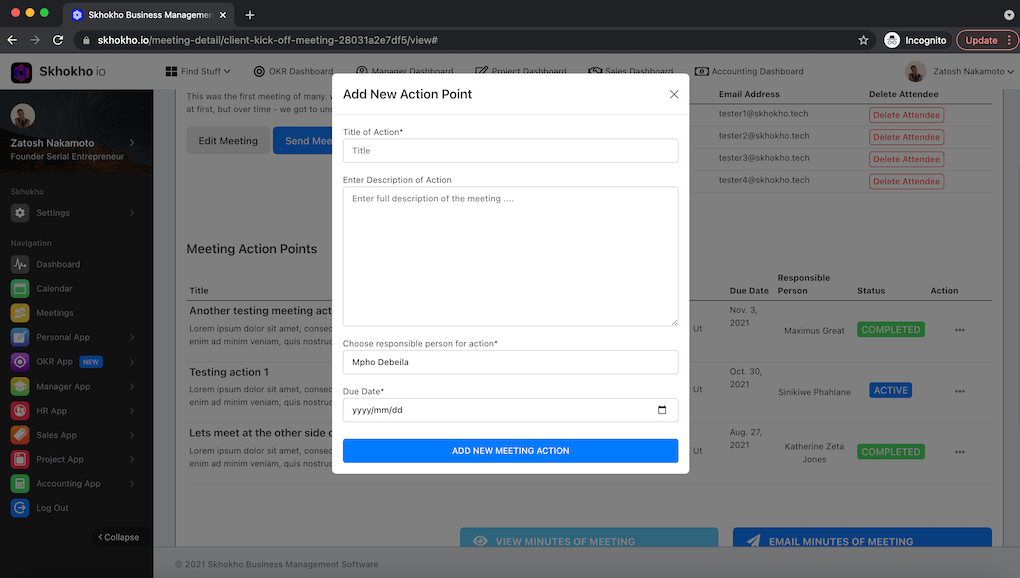 Tracking what was discussed in meetings, by adding action points to minutes of meeting