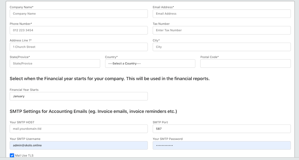 Accounting Software Settings