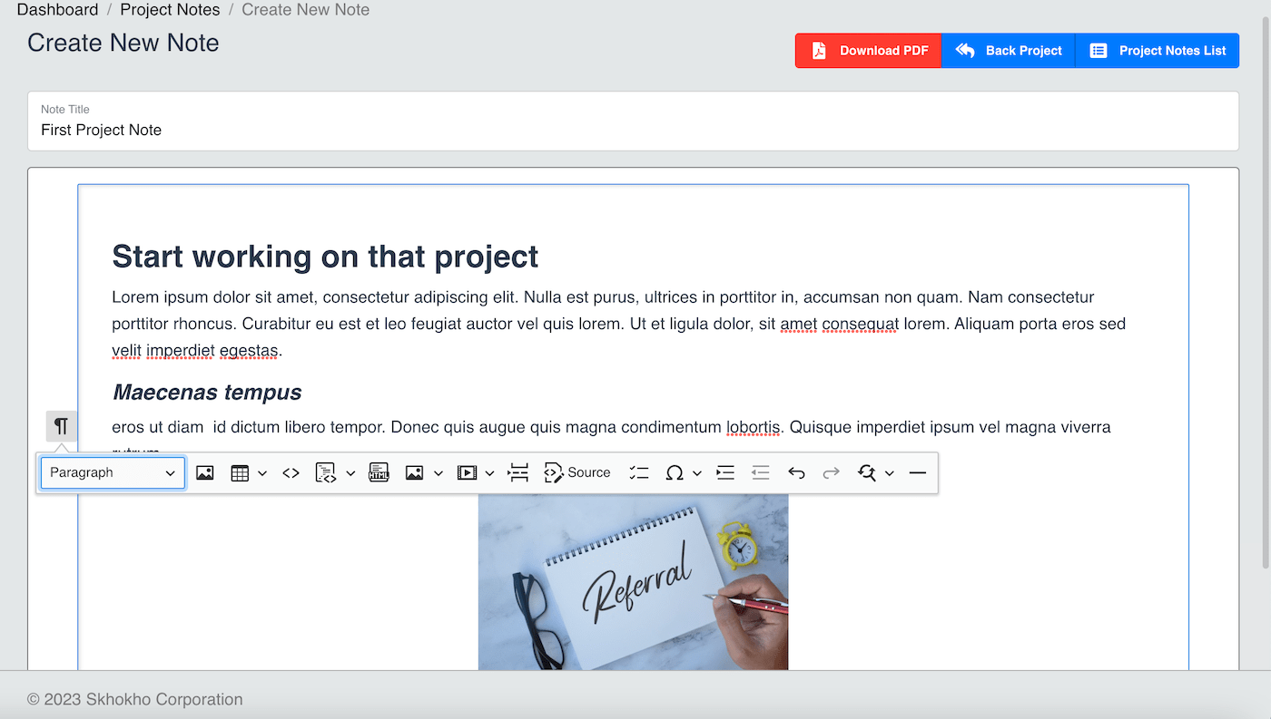 Add Project Note 