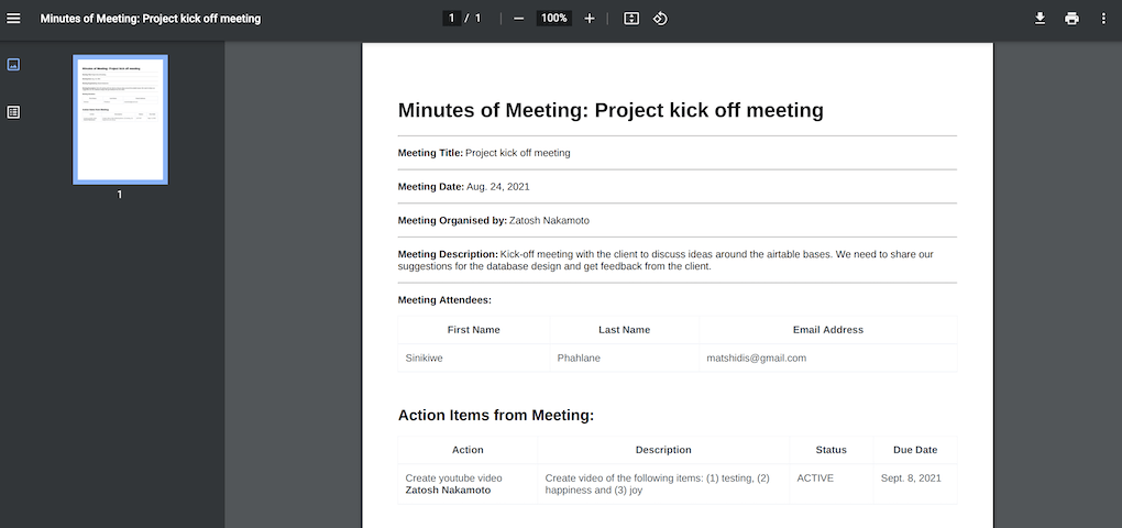 Minutes of PDF Meeting