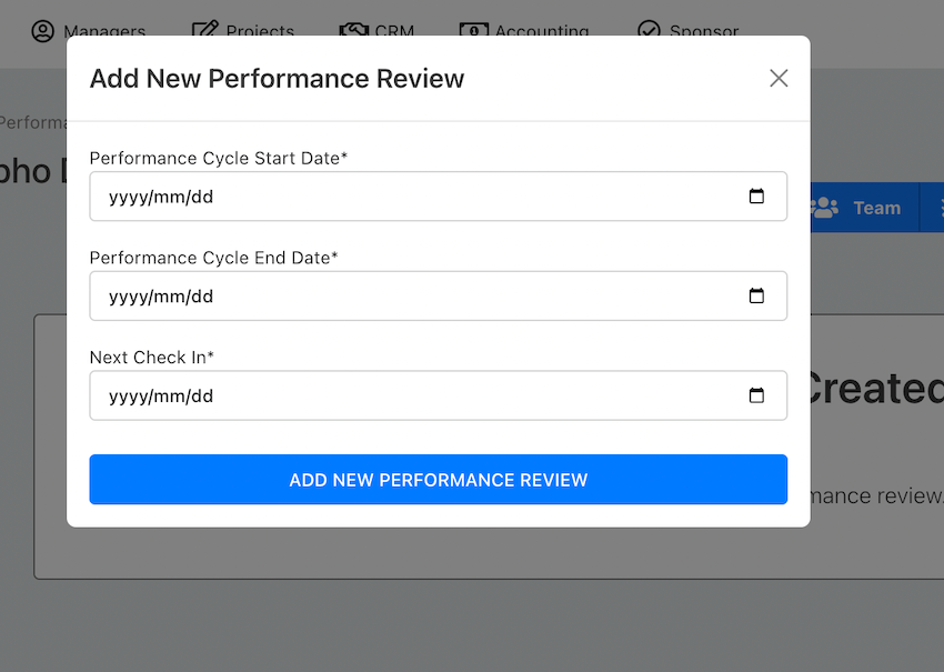 Creating the performance review record