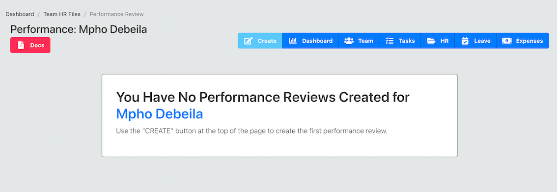 Empty Performance Management Page