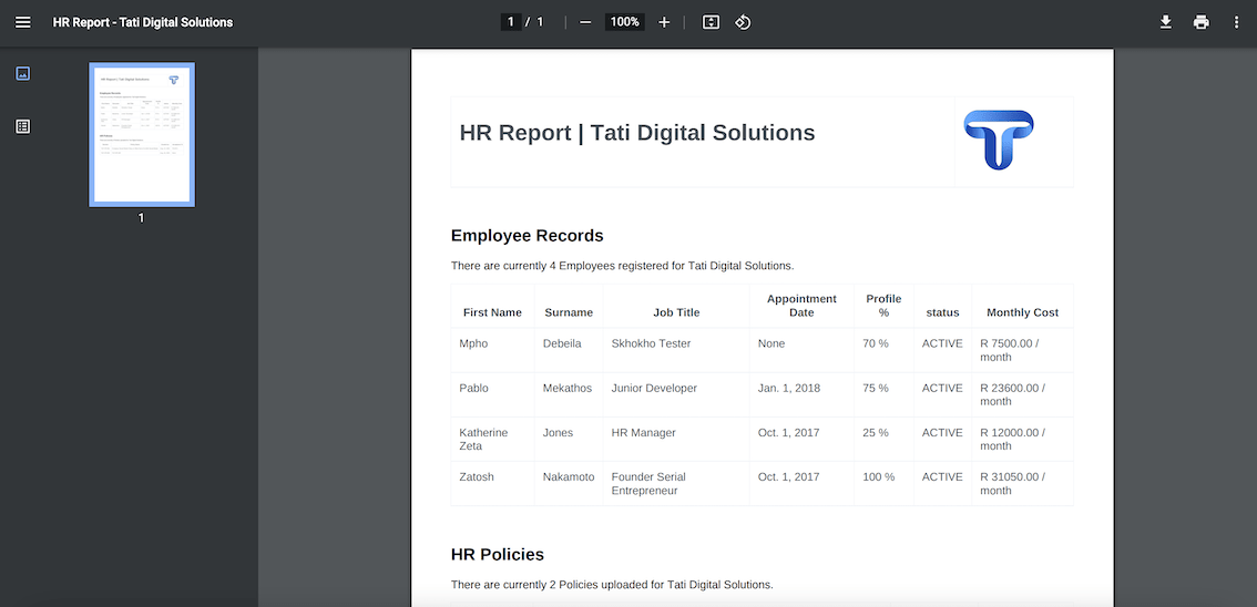 HR Manager Report