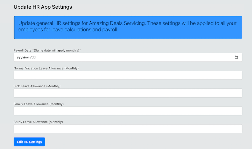 HR Settings Page