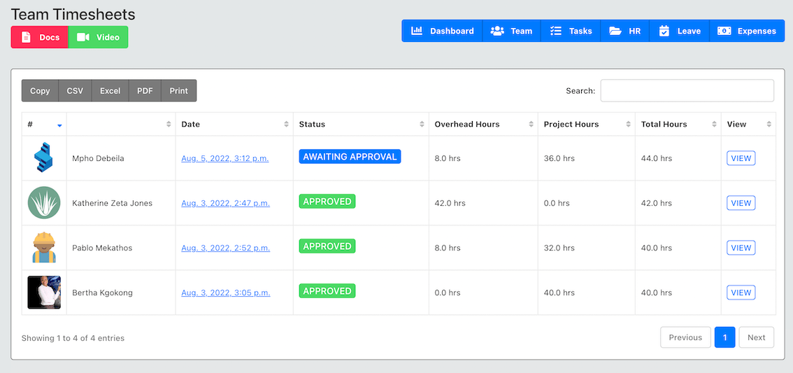 Manager Timesheet List