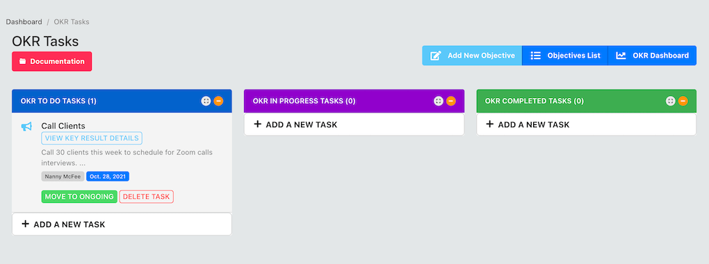 OKR Task Sprint Board