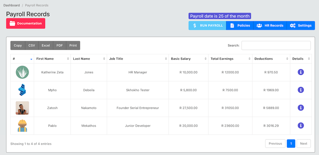 Payroll List Records