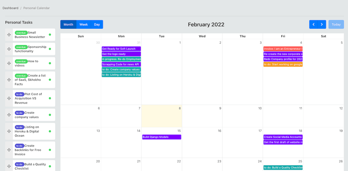 View Personal Calendar Page