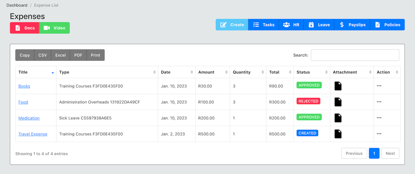 View Personal Expense