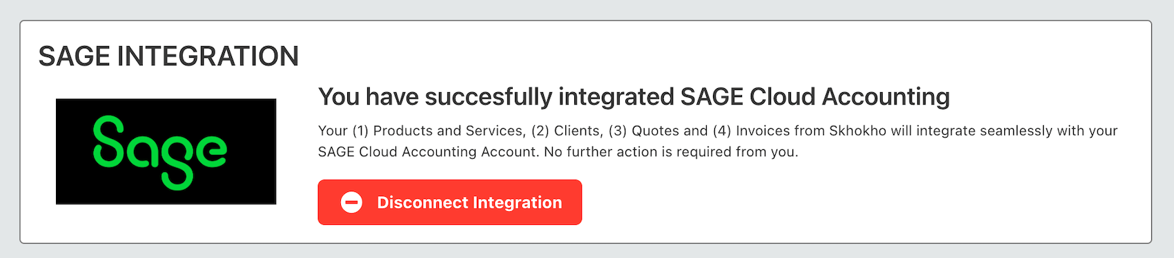 Remove SAGE Cloud Accounting Integration