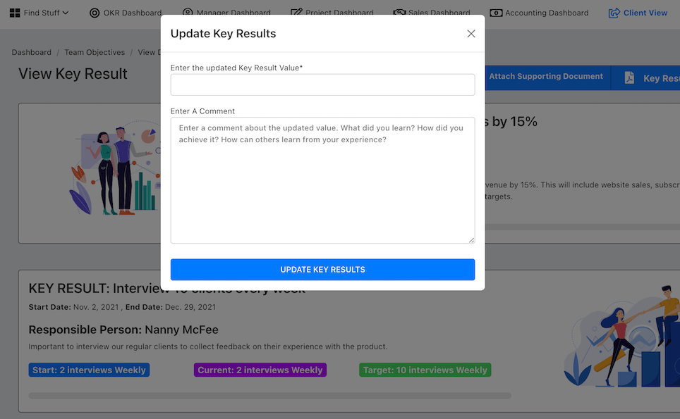 Update Key Result Value Check In