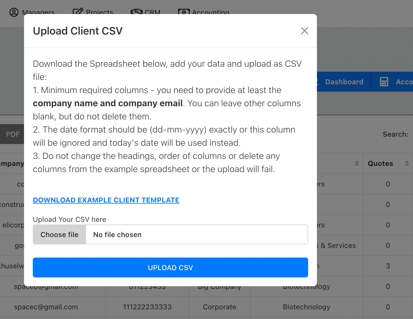 Uploading CSV Client Group